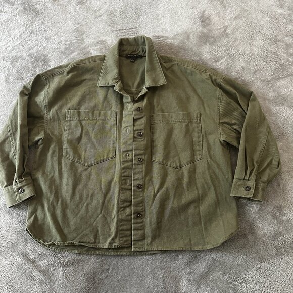 Banana Republic Factory Green Twill Oversized Shacket Large Button Up Shirt - Picture 1 of 7